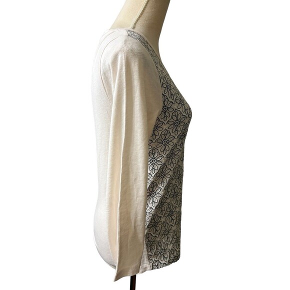 J Crew Womens Embroidered Ivory Knit Floral Cotton Top A6835 Sz S - Picture 5 of 8